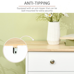 HOMCOM Modern Sideboard with Rubberwood Top, Buffet Cabinet with Storage Cabinets, Drawers and Adjustable Shelves for Living Room, White - Aosom UK - thumbnail 7