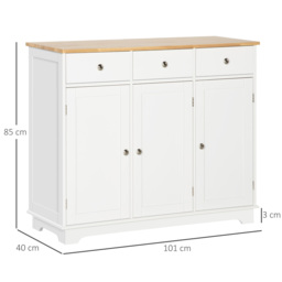 HOMCOM Modern Sideboard with Rubberwood Top, Buffet Cabinet with Storage Cabinets, Drawers and Adjustable Shelves for Living Room, White - Aosom UK - thumbnail 3