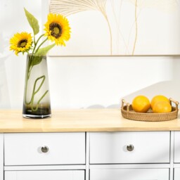 HOMCOM Modern Sideboard with Rubberwood Top, Buffet Cabinet with Storage Cabinets, Drawers and Adjustable Shelves for Living Room, White - Aosom UK - thumbnail 8