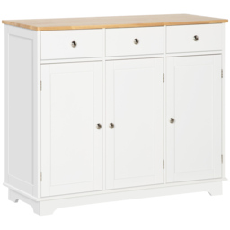 HOMCOM Modern Sideboard with Rubberwood Top, Buffet Cabinet with Storage Cabinets, Drawers and Adjustable Shelves for Living Room, White - Aosom UK - thumbnail 1