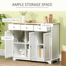 HOMCOM Modern Sideboard with Rubberwood Top, Buffet Cabinet with Storage Cabinets, Drawers and Adjustable Shelves for Living Room, White - Aosom UK - thumbnail 4
