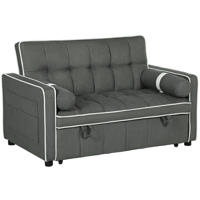 HOMCOM Two-Seater Linen-Look Sofa Bed - Charcoal Grey - Aosom UK - image 1