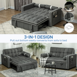 HOMCOM Two-Seater Linen-Look Sofa Bed - Charcoal Grey - Aosom UK - thumbnail 4