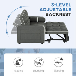 HOMCOM Two-Seater Linen-Look Sofa Bed - Charcoal Grey - Aosom UK - thumbnail 5