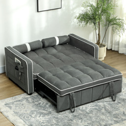 HOMCOM Two-Seater Linen-Look Sofa Bed - Charcoal Grey - Aosom UK - thumbnail 8