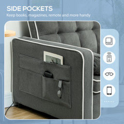 HOMCOM Two-Seater Linen-Look Sofa Bed - Charcoal Grey - Aosom UK - thumbnail 7