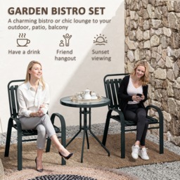 Outsunny 3 Piece Bistro Set, Outdoor Patio Table & Stackable Chairs with Tempered Glass Top, Space Saving Garden Furniture, Charcoal Grey - Aosom UK - thumbnail 4