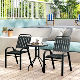Outsunny 3 Piece Bistro Set, Outdoor Patio Table & Stackable Chairs with Tempered Glass Top, Space Saving Garden Furniture, Charcoal Grey - Aosom UK - thumbnail 8