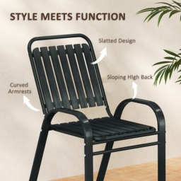 Outsunny 3 Piece Bistro Set, Outdoor Patio Table & Stackable Chairs with Tempered Glass Top, Space Saving Garden Furniture, Charcoal Grey - Aosom UK - thumbnail 7
