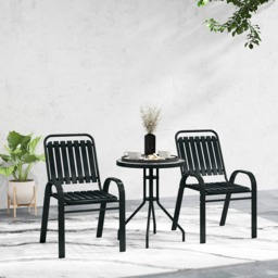Outsunny 3 Piece Bistro Set, Outdoor Patio Table & Stackable Chairs with Tempered Glass Top, Space Saving Garden Furniture, Charcoal Grey - Aosom UK - thumbnail 9