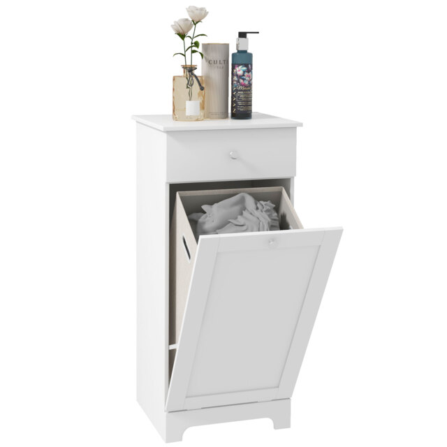 HOMCOM Bathroom Cabinet with Laundry Basket, Bathroom Storage Unit with Foldable Laundry Hamper and Drawer for Washroom, White - Aosom UK - image 1