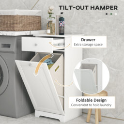HOMCOM Bathroom Cabinet with Laundry Basket, Bathroom Storage Unit with Foldable Laundry Hamper and Drawer for Washroom, White - Aosom UK - thumbnail 4