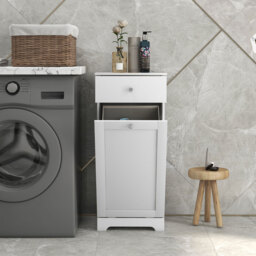 HOMCOM Bathroom Cabinet with Laundry Basket, Bathroom Storage Unit with Foldable Laundry Hamper and Drawer for Washroom, White - Aosom UK - thumbnail 7
