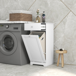 HOMCOM Bathroom Cabinet with Laundry Basket, Bathroom Storage Unit with Foldable Laundry Hamper and Drawer for Washroom, White - Aosom UK - thumbnail 2