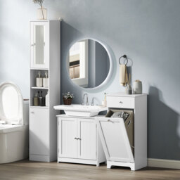 HOMCOM Bathroom Cabinet with Laundry Basket, Bathroom Storage Unit with Foldable Laundry Hamper and Drawer for Washroom, White - Aosom UK - thumbnail 9
