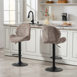 HOMCOM Bar Stools Set of 2, Swivel Barstools with Back, Adjustable Height and Footrest for Kitchen Island, Dining Room, Brown - thumbnail 2