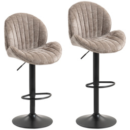 HOMCOM Bar Stools Set of 2, Swivel Barstools with Back, Adjustable Height and Footrest for Kitchen Island, Dining Room, Brown - thumbnail 1