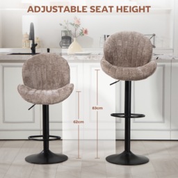 HOMCOM Bar Stools Set of 2, Swivel Barstools with Back, Adjustable Height and Footrest for Kitchen Island, Dining Room, Brown - thumbnail 5