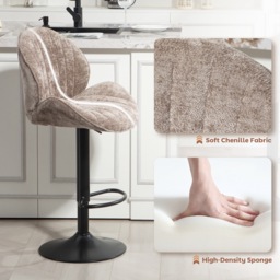 HOMCOM Bar Stools Set of 2, Swivel Barstools with Back, Adjustable Height and Footrest for Kitchen Island, Dining Room, Brown - thumbnail 7