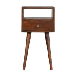 Solid Wood Mini Bedside Table with Smooth-Gliding Drawer and Open Shelf, Handcrafted Desk with Stain Finish, 30L x 30W x 57H cm, Brown - Aosom UK - thumbnail 2