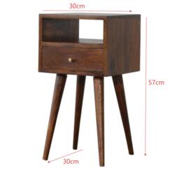Solid Wood Mini Bedside Table with Smooth-Gliding Drawer and Open Shelf, Handcrafted Desk with Stain Finish, 30L x 30W x 57H cm, Brown - Aosom UK - thumbnail 3