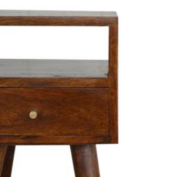 Solid Wood Mini Bedside Table with Smooth-Gliding Drawer and Open Shelf, Handcrafted Desk with Stain Finish, 30L x 30W x 57H cm, Brown - Aosom UK - thumbnail 5