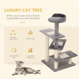 PawHut 100cm Cat Tree Uk Cat Tower Cat Tree for Large Cats, Solid Particle Board for Long Term Use, Beige & Grey - Aosom UK - thumbnail 6