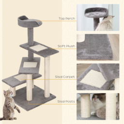 PawHut 100cm Cat Tree Uk Cat Tower Cat Tree for Large Cats, Solid Particle Board for Long Term Use, Beige & Grey - Aosom UK - thumbnail 4