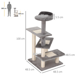 PawHut 100cm Cat Tree Uk Cat Tower Cat Tree for Large Cats, Solid Particle Board for Long Term Use, Beige & Grey - Aosom UK - thumbnail 3