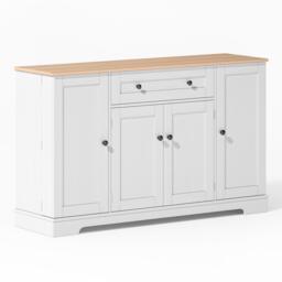 Practical Kitchen Sideboard with Double-Door Compartment, Spacious Cabinet with Adjustable Shelves, 138L x 40W x 85H cm, Natural+White - Aosom UK - thumbnail 2