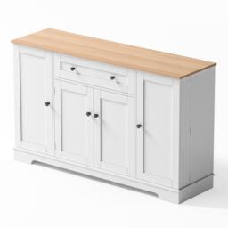 Practical Kitchen Sideboard with Double-Door Compartment, Spacious Cabinet with Adjustable Shelves, 138L x 40W x 85H cm, Natural+White - Aosom UK - thumbnail 9