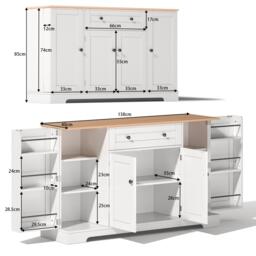 Practical Kitchen Sideboard with Double-Door Compartment, Spacious Cabinet with Adjustable Shelves, 138L x 40W x 85H cm, Natural+White - Aosom UK - thumbnail 3
