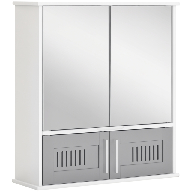 kleankin Wall-Mounted Bathroom Cabinet: Double Door Storage with Adjustable Shelf, Space-Saving Grey Organiser - Aosom UK - image 1