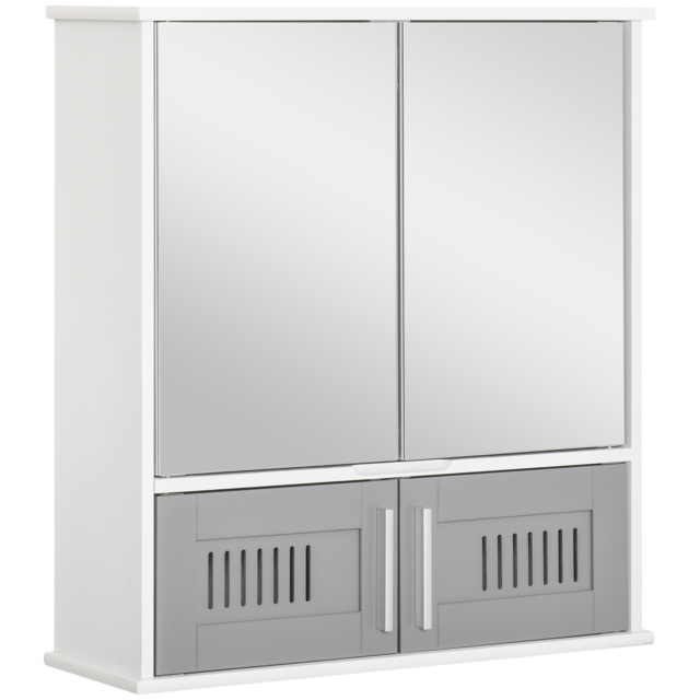 kleankin Wall-Mounted Bathroom Cabinet: Double Door Storage with Adjustable Shelf, Space-Saving Grey Organiser - Aosom UK - image 1