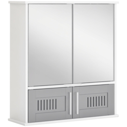 kleankin Wall-Mounted Bathroom Cabinet: Double Door Storage with Adjustable Shelf, Space-Saving Grey Organiser - Aosom UK - thumbnail 1