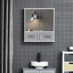 kleankin Wall-Mounted Bathroom Cabinet: Double Door Storage with Adjustable Shelf, Space-Saving Grey Organiser - Aosom UK - thumbnail 7