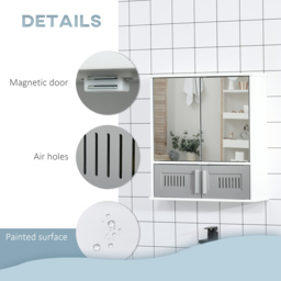 kleankin Wall-Mounted Bathroom Cabinet: Double Door Storage with Adjustable Shelf, Space-Saving Grey Organiser - Aosom UK - thumbnail 6