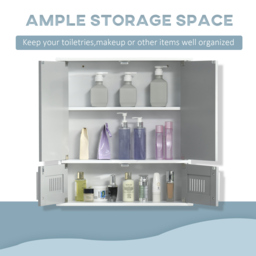 kleankin Wall-Mounted Bathroom Cabinet: Double Door Storage with Adjustable Shelf, Space-Saving Grey Organiser - Aosom UK - thumbnail 4