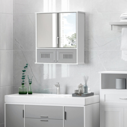 kleankin Wall-Mounted Bathroom Cabinet: Double Door Storage with Adjustable Shelf, Space-Saving Grey Organiser - Aosom UK - thumbnail 2