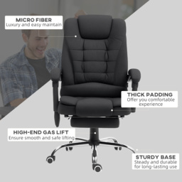 Vinsetto Heated 6 Points Vibration Massage Executive Office Chair Adjustable Swivel Ergonomic High Back Desk Chair with Footrest, Anti-Cat-Scratch, Black - thumbnail 8