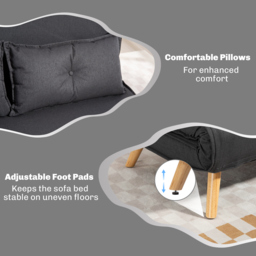 HOMCOM Two-Seater Linen-Look Sofa Bed w/ Cat Scratch Resistant Fabric, Charcoal Grey - Aosom UK - thumbnail 7