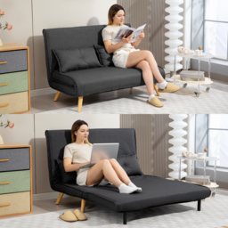 HOMCOM Two-Seater Linen-Look Sofa Bed w/ Cat Scratch Resistant Fabric, Charcoal Grey - Aosom UK - thumbnail 8