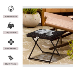 Outsunny Garden Small Folding Square Rattan Coffee Table Bistro Balcony Outdoor Wicker Weave Side Table 40H x 40L x 40Wcm Brown - thumbnail 4