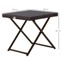 Outsunny Garden Small Folding Square Rattan Coffee Table Bistro Balcony Outdoor Wicker Weave Side Table 40H x 40L x 40Wcm Brown - thumbnail 3