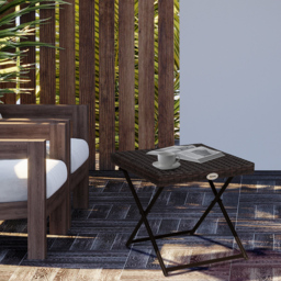 Outsunny Garden Small Folding Square Rattan Coffee Table Bistro Balcony Outdoor Wicker Weave Side Table 40H x 40L x 40Wcm Brown - thumbnail 2