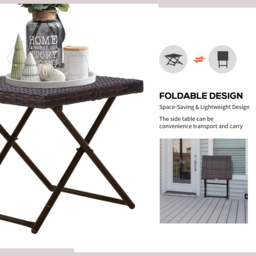 Outsunny Garden Small Folding Square Rattan Coffee Table Bistro Balcony Outdoor Wicker Weave Side Table 40H x 40L x 40Wcm Brown - thumbnail 6