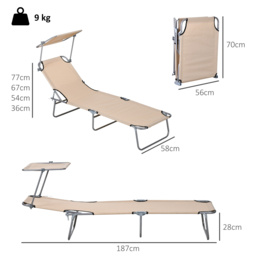 Outsunny Sun Lounger Set of 2, Foldable, 4-Level Adjustable Backrest, Reclining Chair with Sun Shade, for Beach/Garden/Patio, Brown - thumbnail 3