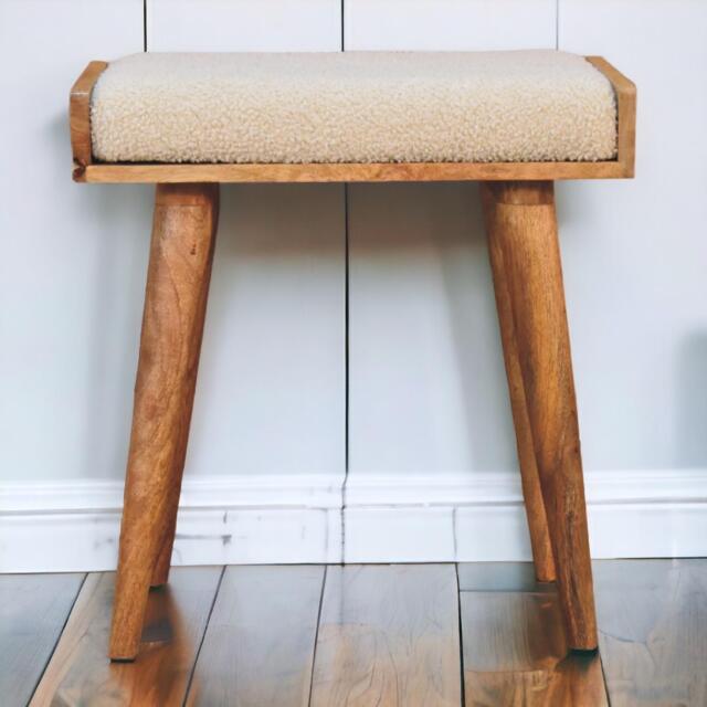 Solid Mango Wood Tray-Style Footstool with High-Resilience Cushioning, Upholstered Seat with Scandi Legs, 35L x 50W x 52H cm, Brown - Aosom UK - image 1