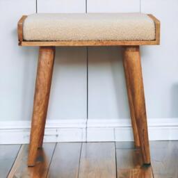 Solid Mango Wood Tray-Style Footstool with High-Resilience Cushioning, Upholstered Seat with Scandi Legs, 35L x 50W x 52H cm, Brown - Aosom UK - thumbnail 1