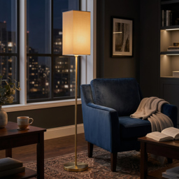 HOMCOM Floor Lamp, Modern Standing Lamp with Linen Shade and Foot Switch, Tall Lamps for Bedroom, Bulb not Included, Gold Tone - thumbnail 9